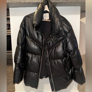 Avec Les Filles Black Leather Puffer Jacket
